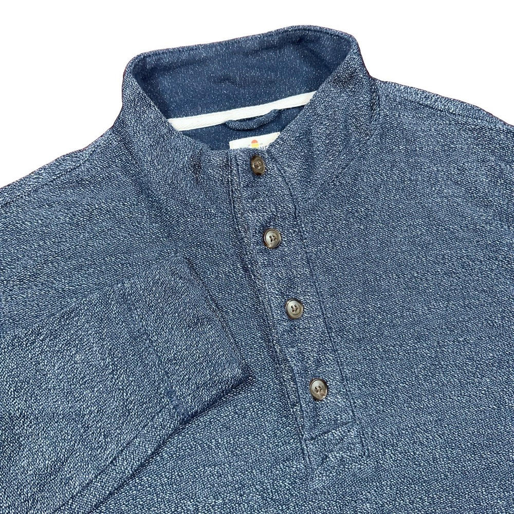 Marine Layer Henley Pullover Mens Large Blue Marled Mock Neck Long Sleeve